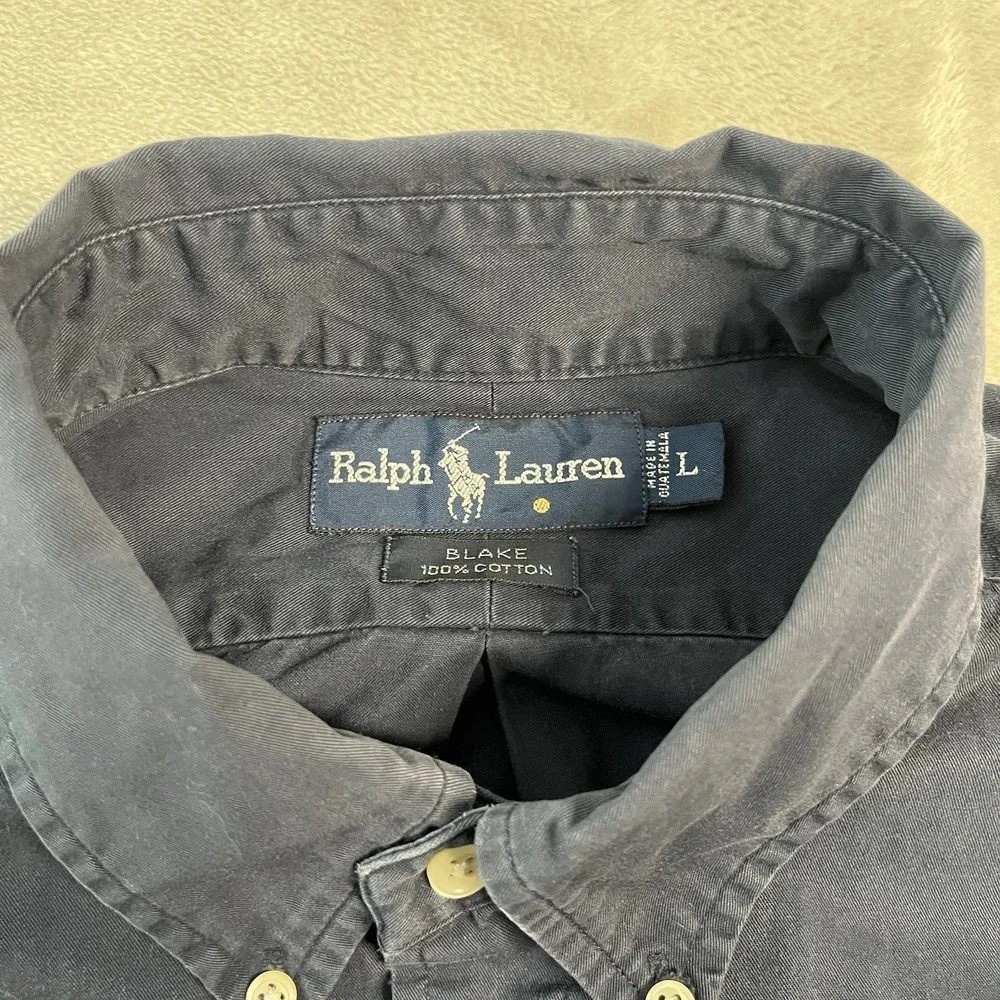 Ralph Lauren Blake Button Front Shirt Navy Logo Mens Large Long Sleeve Cotton